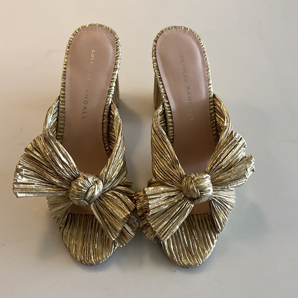 Loeffler Randall Gold Penny Knot Mules